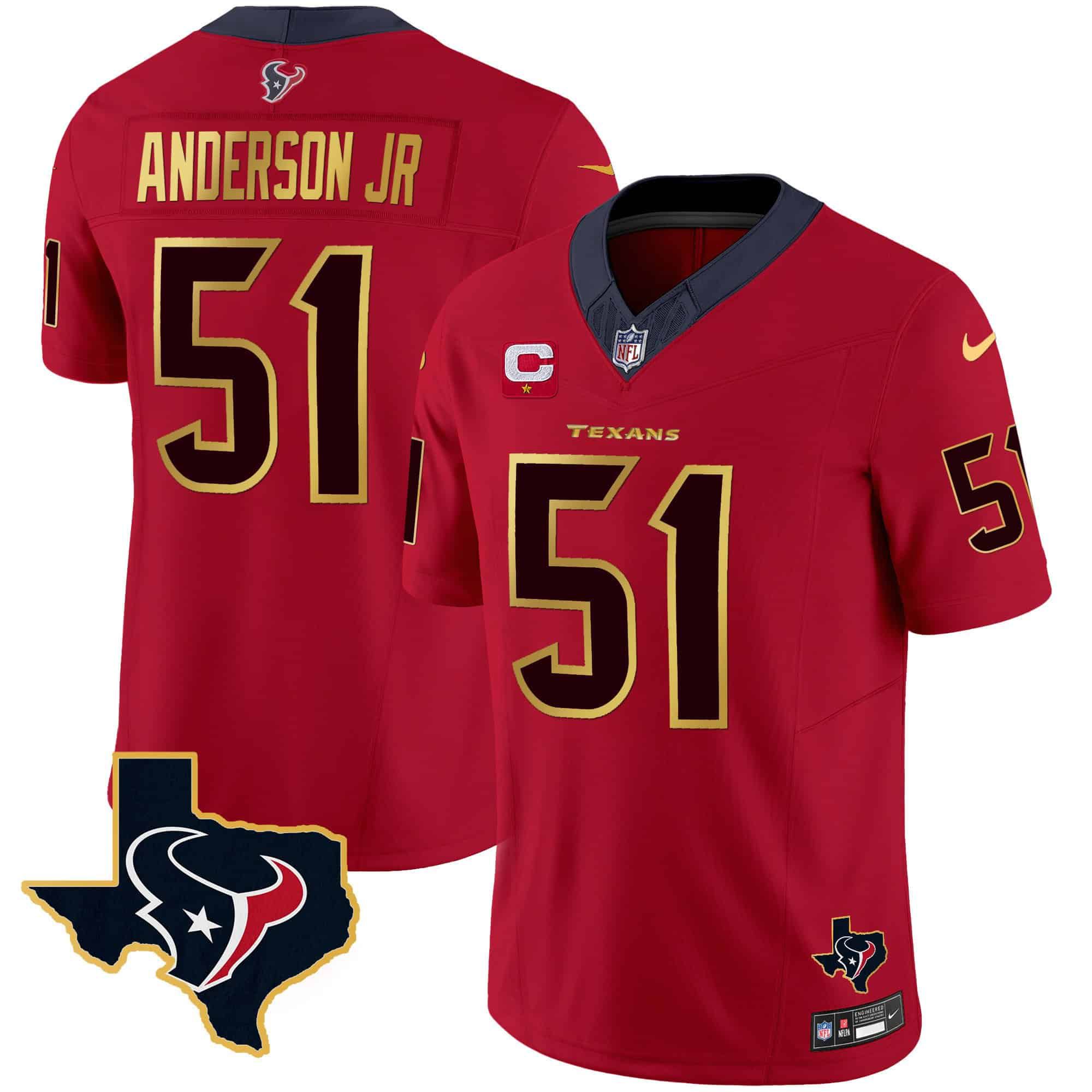 Men Houston Texans #51 Anderson jr Red Gold 2024 Nike Trim Vapor NFL Jersey->indianapolis colts->NFL Jersey